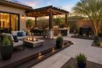 Paver walkway and concrete patio installed by Corestone Construction